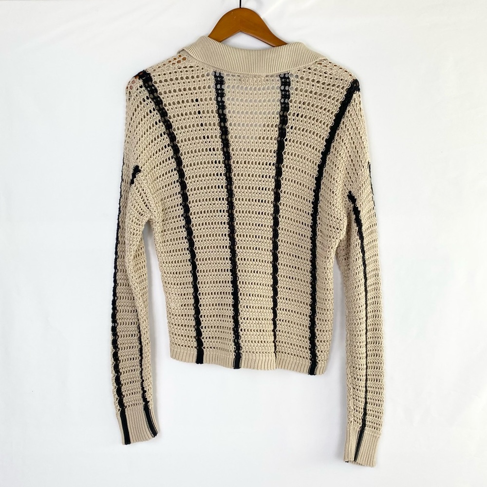Elan Collared Sweater Open Cardigan Striped Knit Button Size Medium - Picture 3 of 5